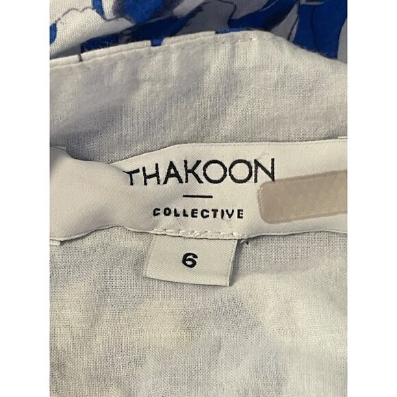 Thakoon Collective Printed Ruffle Dress Blue Womens Size 6 - Picture 10 of 12